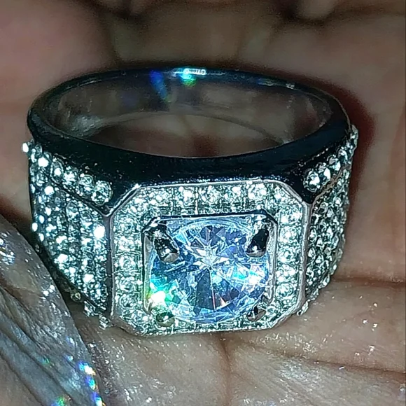 Classic Men's Silver Diamond Pavé Ring Sz 11